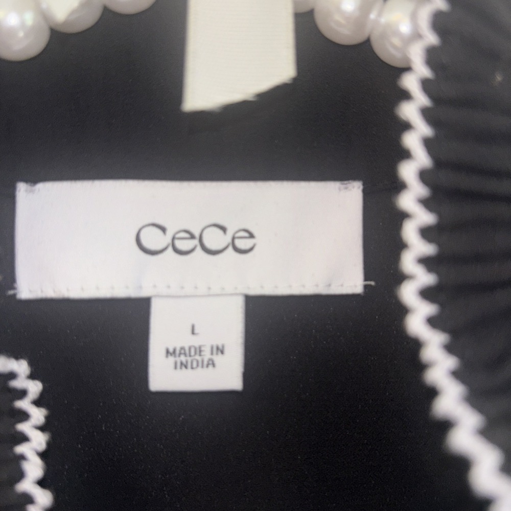 Cece Sz L Black Blouse Cottage Fairy Peasant Flowy Ruffle Puff Slv Milkmaid Vnec - Picture 4 of 8